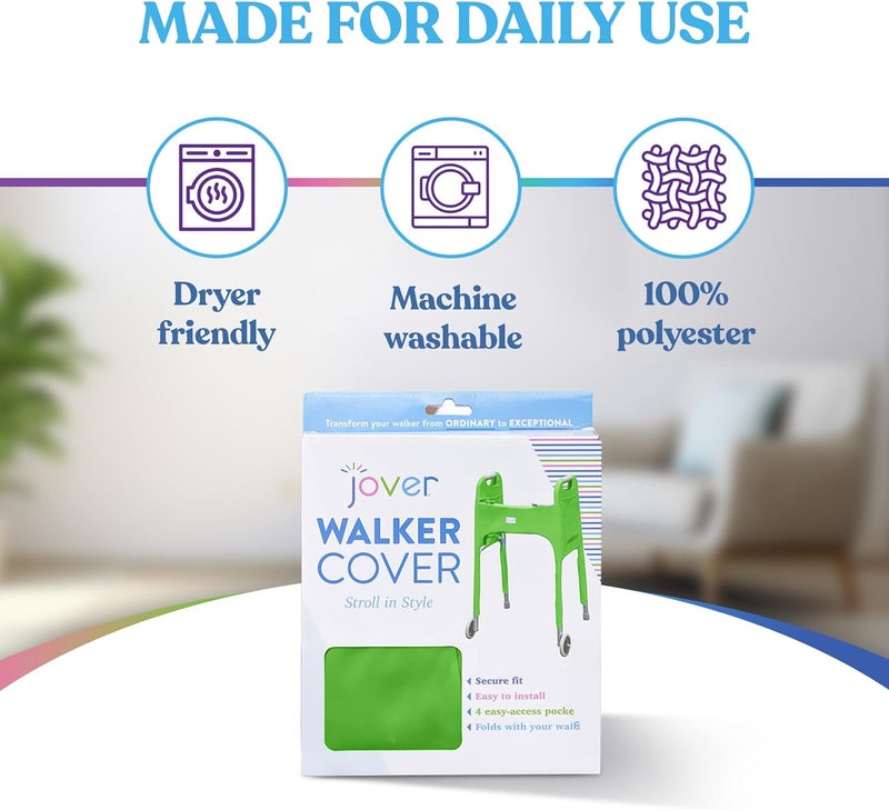 Jover – Walker Covers (Spring Meadow) – Colorful Fabric Cover for Standard Folding Walker Mobility Aid with Pockets, Easy Fit Senior Walker Accessories, Washable Polyester, + Matching Storage Bag - Image 4